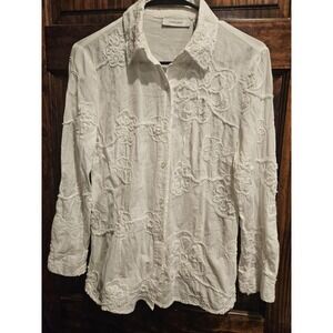 Tantrums Vintage 100% Cotton White Knit Stitch Cottagecore Blouse Small